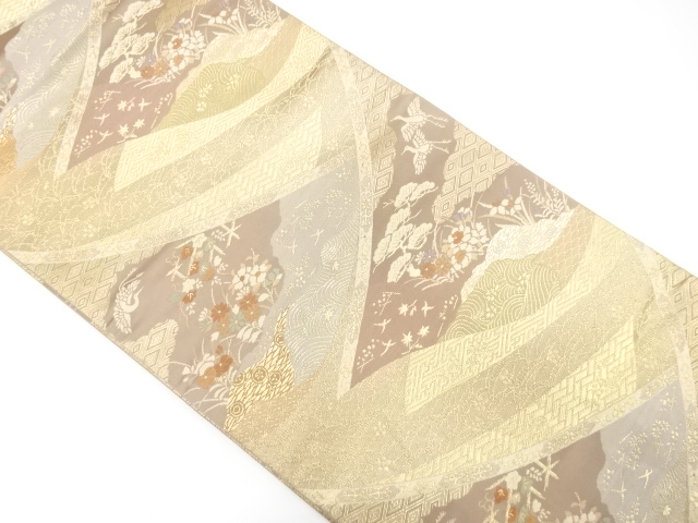JAPANESE KIMONO / FUKURO OBI / SILK / WOVEN FLOWERS & BIRDS & CLASSICAL PATTERN